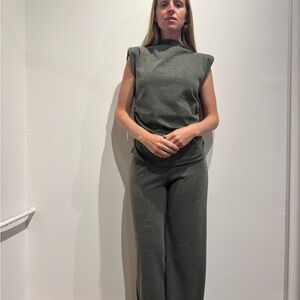 Women's Olive Green Pants & Shoulder Pad Jumpsuit Set